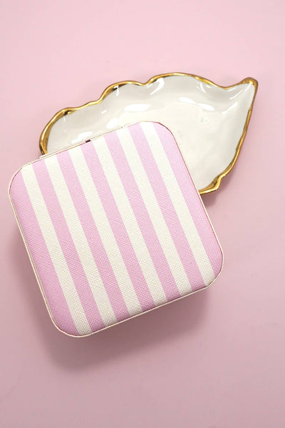 JEWELRY ORGANIZER TRAVEL BOX CASE: STRIPE PINK