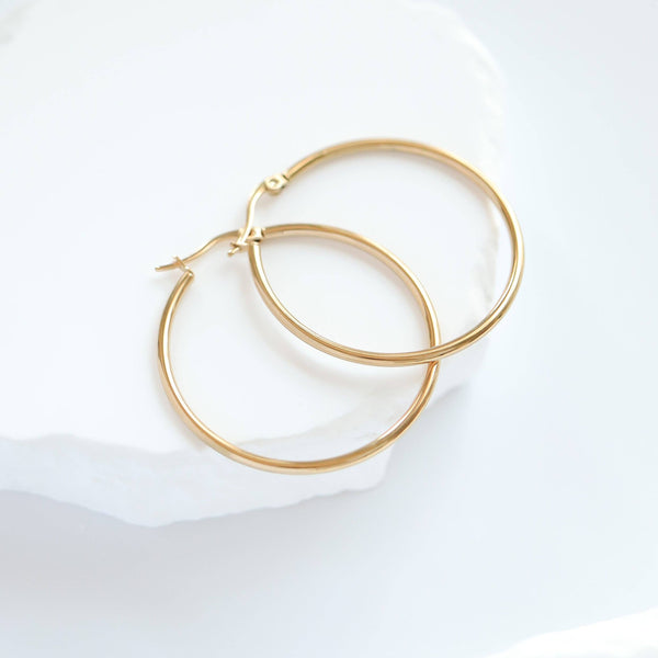 18K Gold PVD Stainless Steel Round Tube Hoop Earrings: Gold / 60mm