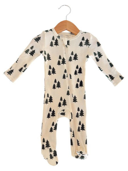 Organic Waffle 2-Way Zip Footie, Forest Green Trees: Newborn