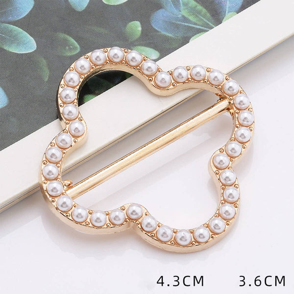 FOUR-LEAF CLOVER PEARL WITH DIAMONDS SCARF RING_CWMM2126: Gold / (OS) 1 - Lulu Bella Boutique