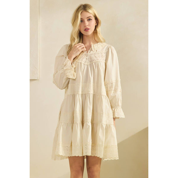 Eyelet Lace Tiered Babydoll Dress - Lulu Bella Boutique