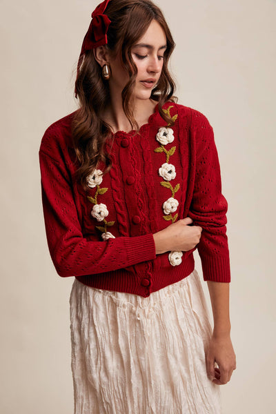 Handmade Crochet Flower Cardigan: Red