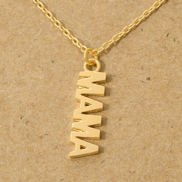 Gold Dipped Flat Mama Pendant Necklace: G - Lulu Bella Boutique