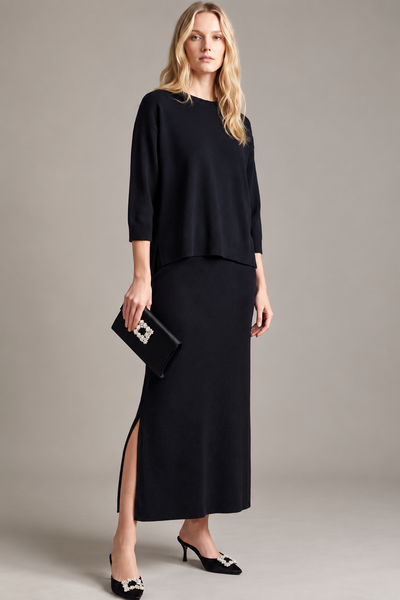 D5951 Cool-touch knit relaxed sweater dress: BLACK / S-M-L (2-2-2) - Lulu Bella Boutique