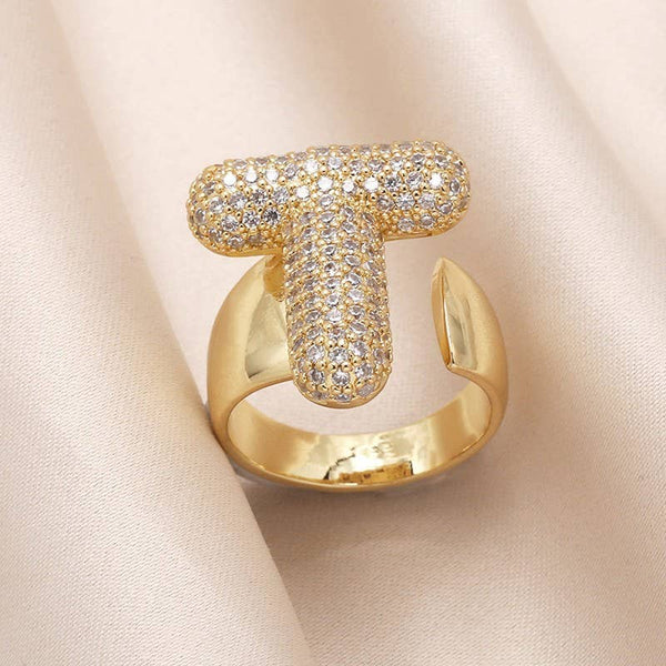 INITIAL MONOGRAM PAVE RHINESTONE BUBBLE RING | 40R101: T