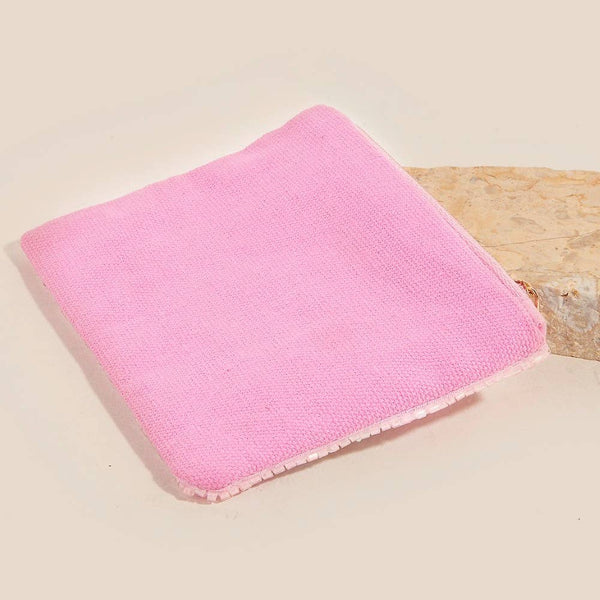 Daisy Flowers Pink Seed Beaded Coin Purse: MULTI