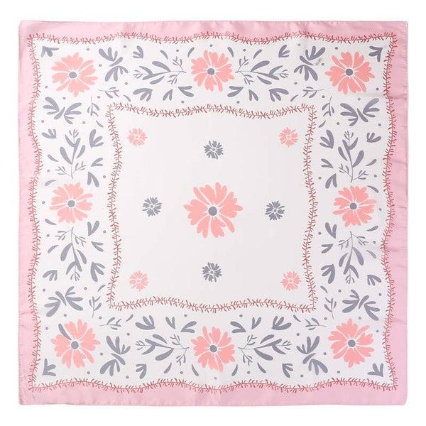 Floral Print Silk-Finish Bandana Scarf: Blue