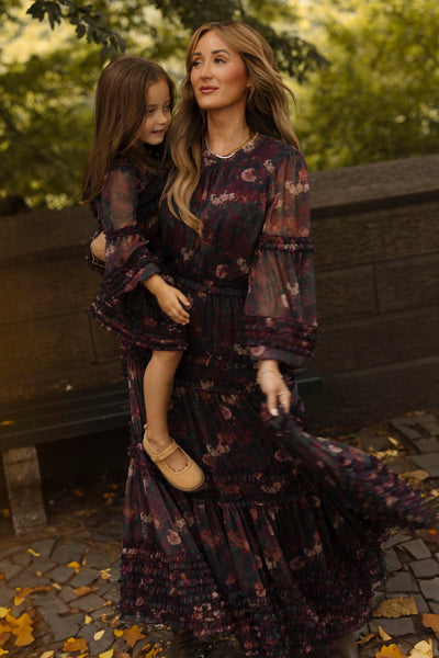 Mini Geneva Dress in Aubergine Resplendent Bloom