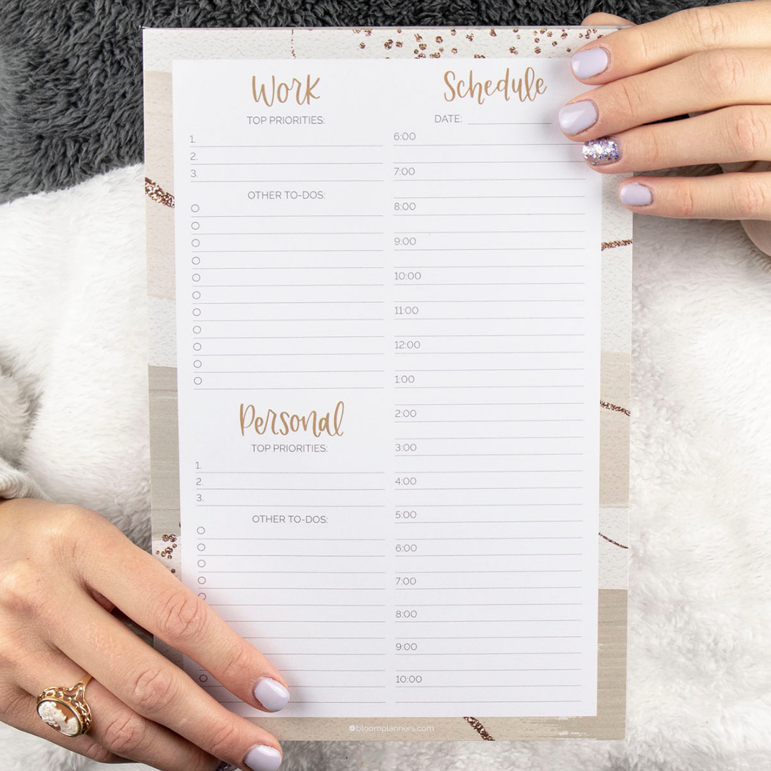 6x9 Timed Work & Personal To-Do List Pad, Brushed Beige