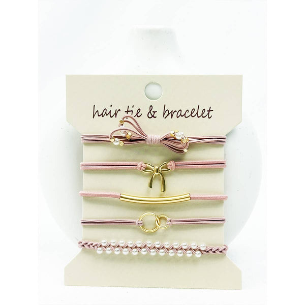 Boho Inspired BOW Theme Hair Tie Bracelets: DUSTY PINK / ONE(6) - Lulu Bella Boutique
