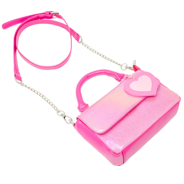 Shiny Baguette Heart Handbag: Hot Pink