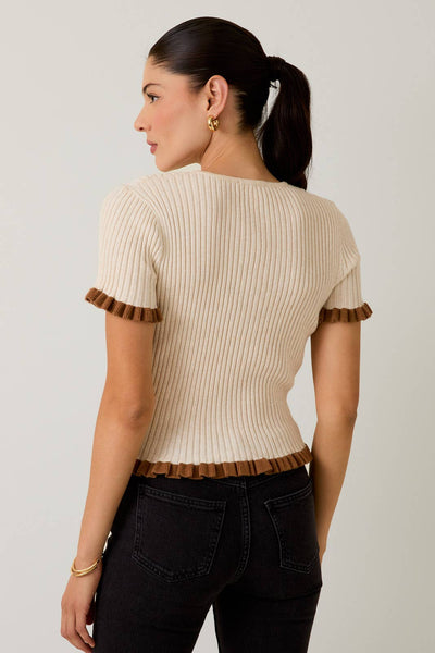 Button Down Ruffle Detail Ribbed Top - Lulu Bella Boutique