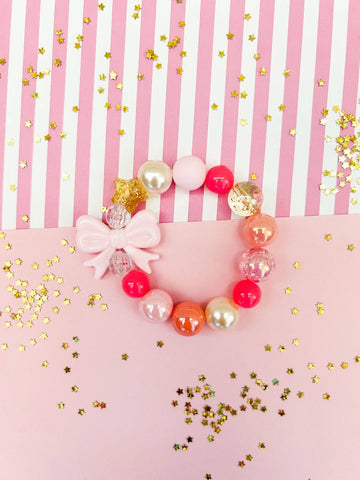 Pink Bow Kids Bracelet – Chunky Bead Girls Jewelry - Lulu Bella Boutique