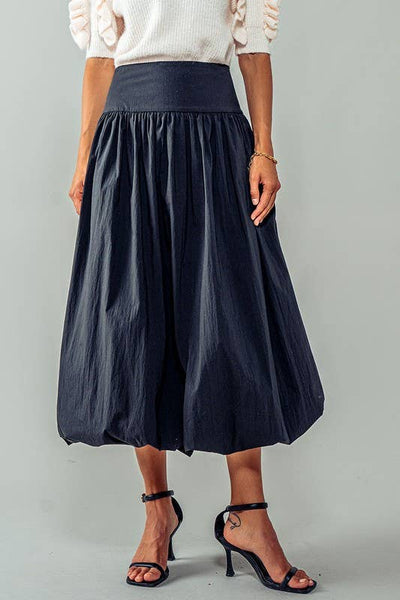 Eclipse Crescent Balloon Midi Skirt: BLACK