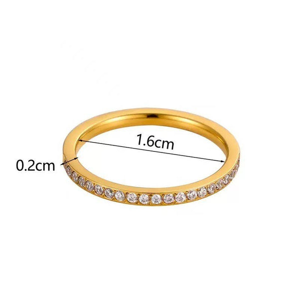 18K STAINLESS STEEL TARNISH FREE BAND RING: CRYSTAL