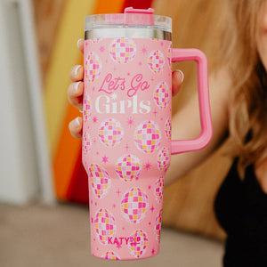 Let's Go Girls Tumbler Cup with Straw and Handle: Pink