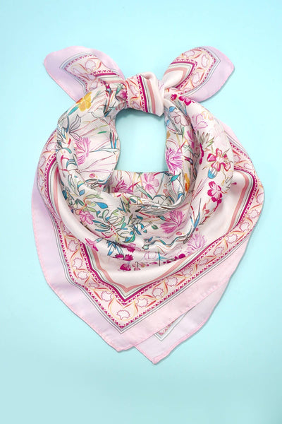 Floral Flower Silk Finish Bandana Scarf: PINK