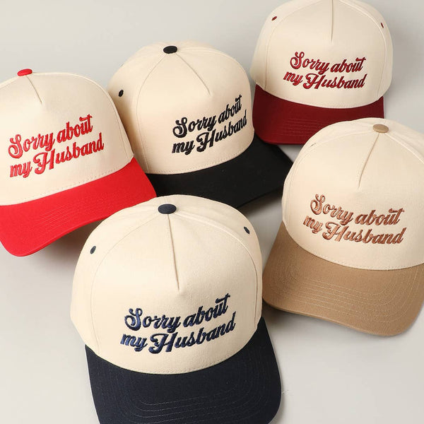 Sorry About My Wife / Husband Embroidery Two-Tone Canvas Cap: 1991-NAVY-HUSBAND / ONE SIZE - Lulu Bella Boutique