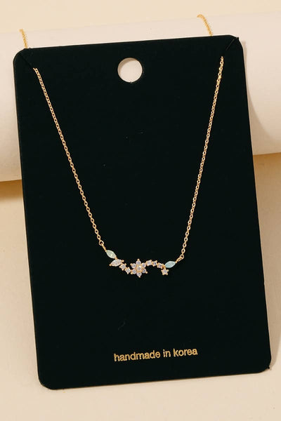 Mixed Mini Cubic Zirconia Flower Leaf Bar Pendant Necklace: G - Lulu Bella Boutique