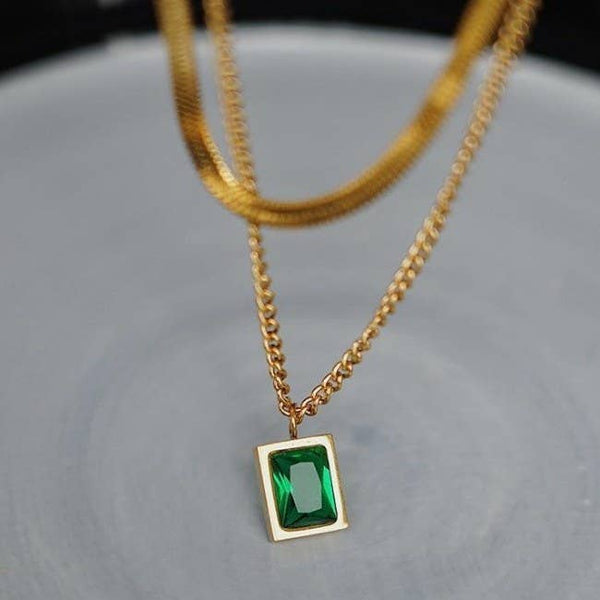 18K STAINLESS STEEL TARNISH FREE LAYERED NECKLACE | 40NK9665: CRYSTAL - Lulu Bella Boutique