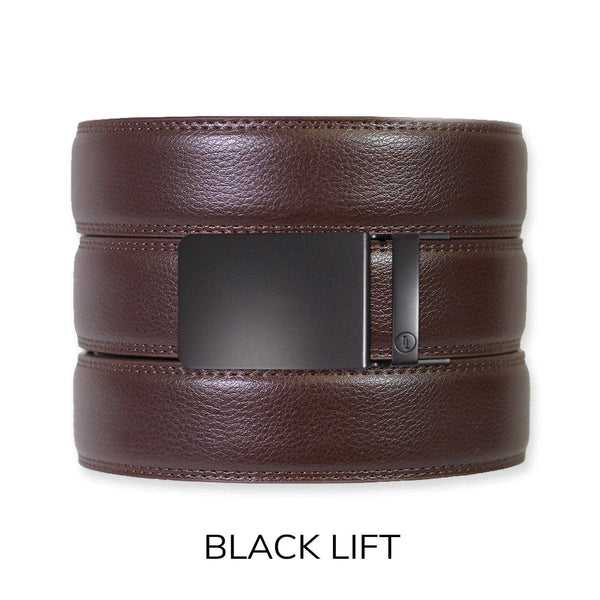 Espresso Leather Rachet Belt & Buckle Set: Traditional Gold - Lulu Bella Boutique