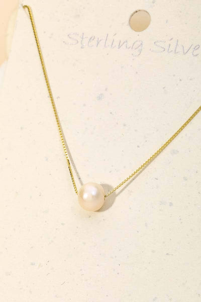 Sterling Silver Pearl Charm Necklace: G - Lulu Bella Boutique