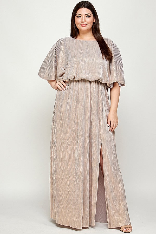 Cape Style Metallic Pleated Maxi Dress (Extended Sizes)