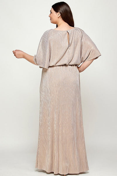 Cape Style Metallic Pleated Maxi Dress (Extended Sizes)