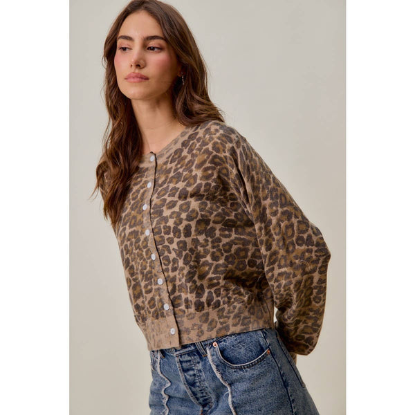 WASHED INSPIRED LEOPARD PRINT SWEATER CARDIGAN: LEOPARD / S - Lulu Bella Boutique