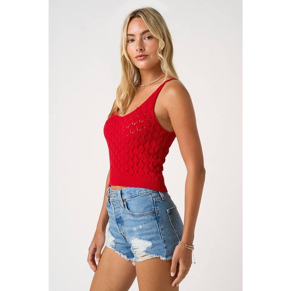 SHELL SWEATER KNIT CROPPED TANK TOP: GEORGIA RED / S-M-L(2-2-2) - Lulu Bella Boutique