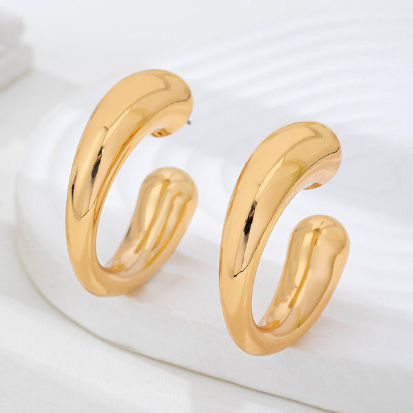 Bold Gold-Tone Chunky Tubular Open Hoop Earrings | 80E62231: Gold - Lulu Bella Boutique
