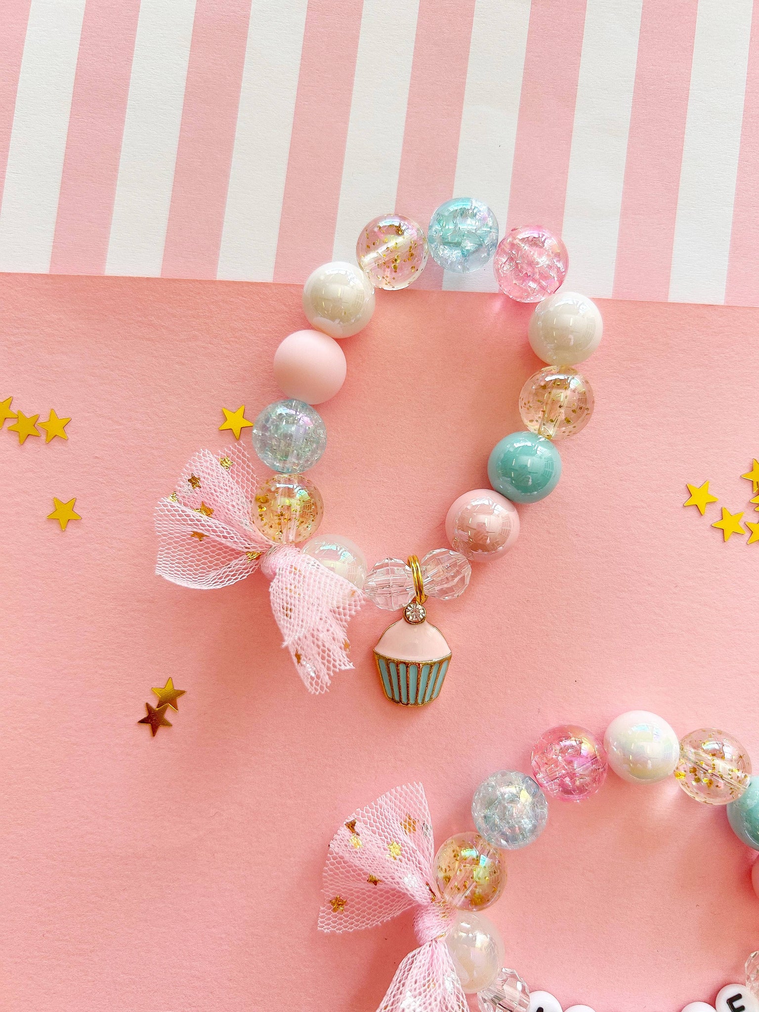 Cupcake Sweet Treat Kids Birthday Beaded Charm Bracelet  - Lulu Bella Boutique