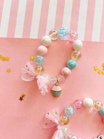 Cupcake Sweet Treat Kids Birthday Beaded Charm Bracelet  - Lulu Bella Boutique