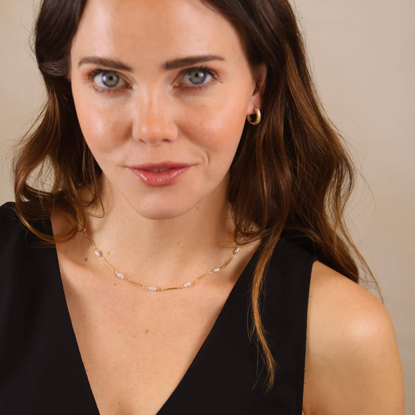 18K Gold Filled Pearl Bead & Straw Necklace - Lulu Bella Boutique