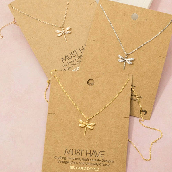 Gold Dipped Dragonfly Pendant Necklace: G - Lulu Bella Boutique