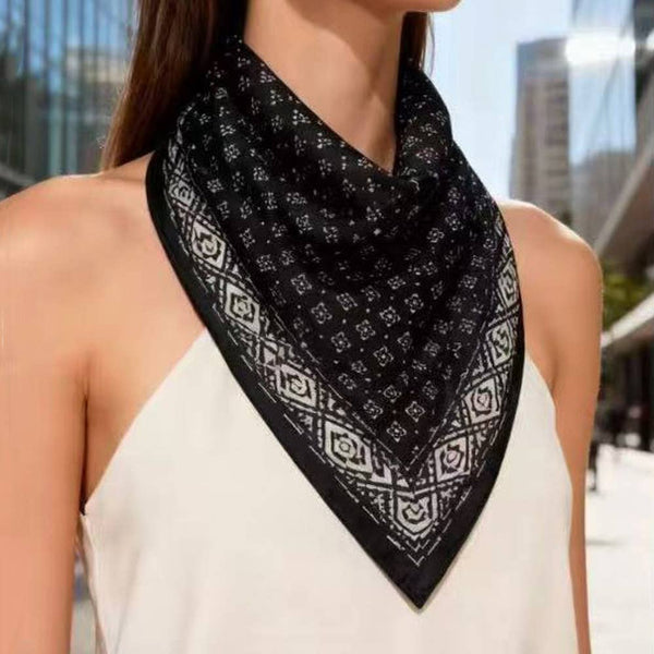 PATTERN SILK LIKE SILKY BANDANA SQUARE NECK SCARF, LVSC 266: BK - Lulu Bella Boutique
