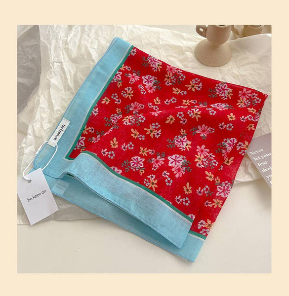 Red Passion Floral Bandana Square scarf - Lulu Bella Boutique