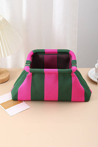 Striped Clasp Clutch Makeup Bag: FUCHSIA/GREEN
