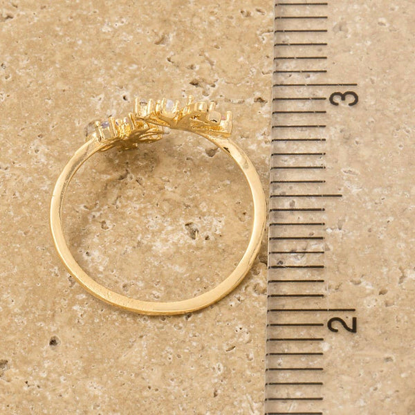 Gold Dipped Butterfly And Flower Cz Ring