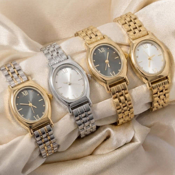 Oval Case Roman Numeral Metal Strap Watch: GWH - Lulu Bella Boutique