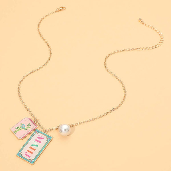 Mahjong Tile Pearl Charm Pendant Necklace