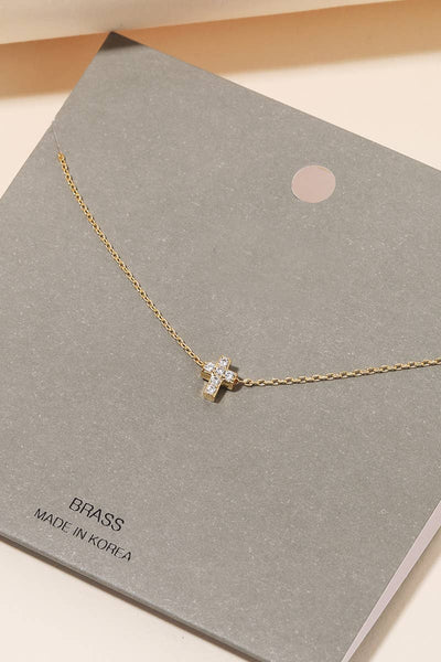 Mini Pave Cross Charm Necklace: G - Lulu Bella Boutique