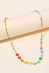 Seed Beaded Flower Charm Necklace: GDMU - Lulu Bella Boutique