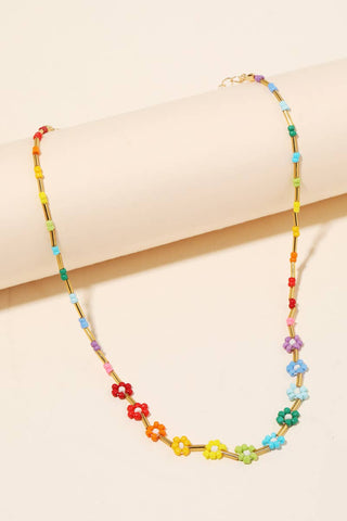 Seed Beaded Flower Charm Necklace: GDMU - Lulu Bella Boutique