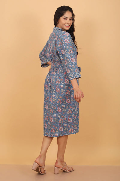Vintage Floral Cotton Kimono Robe, Boho Bridal Dressing Gown - Lulu Bella Boutique