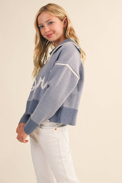 TWEEN KIDS GIRLS HALF ZIP SWEATER  (7-14): 7/8 - Lulu Bella Boutique