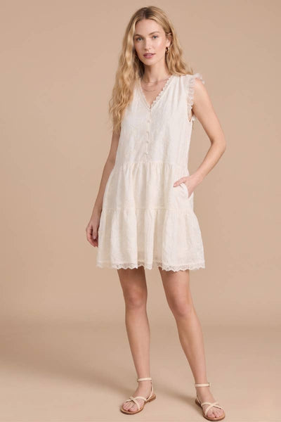 White Eyelet Tiered Mini Dress: Cream / S - Lulu Bella Boutique