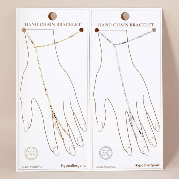 Gold Dipped Hand Chain Bracelet: Rhodium - Lulu Bella Boutique