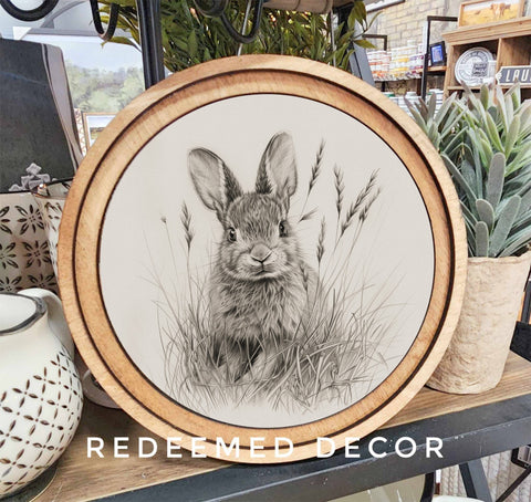 8" Round Bunny Sketch Art