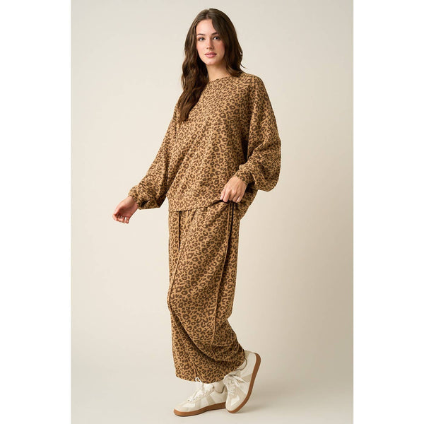Leopard Print Barrel Pants Sweat Set